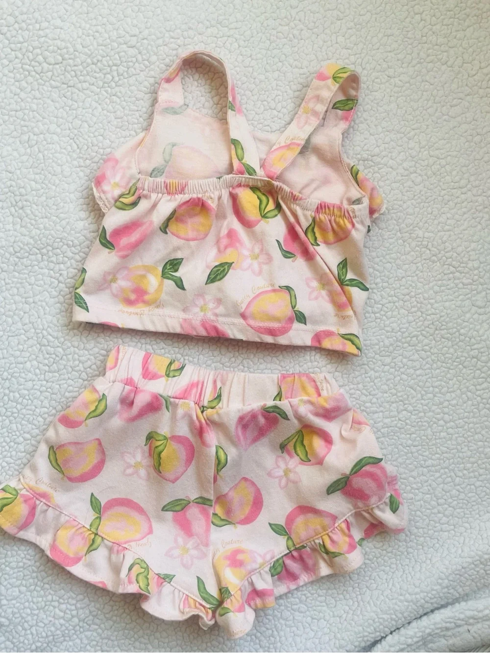 Juicy Couture Pink Peach Print Ruffle Tank & Shorts Set for baby girl